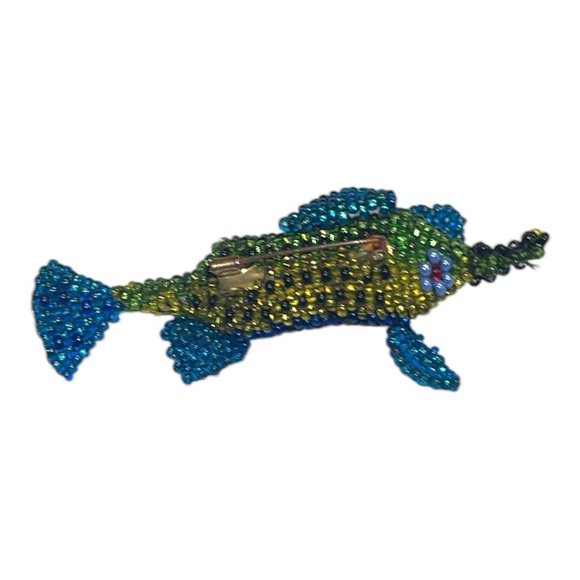 Handwoven Beaded fish pin. Blue and green. Unique gift! - Picture 7 of 7